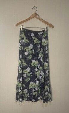 Tommy Bahama Silk Midi Skirt Lotus Waterlily Print Small 4/6 Flowy Resort Beach